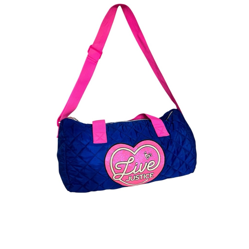 Justice Travel Bag Blue and Pink Quilted Duffle NWOT